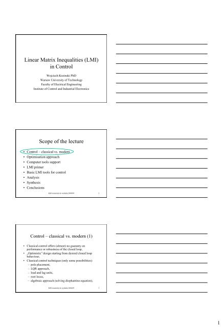 Linear Matrix Inequalities in Control