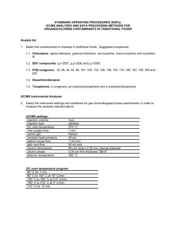 (SOPs): GC/MS ANALYSES AND DATA PROCESSING METHODS