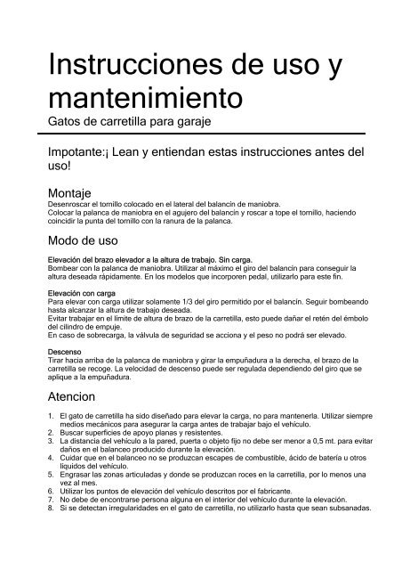 INSTRUCCIONES DE USO Y MANTENIMIENTO - CompaC