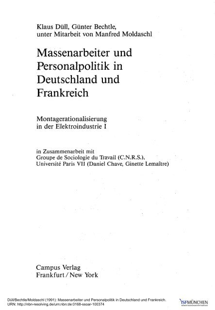 Massenarbeiter und Personalpolitik in Deutschland ... - ISF München