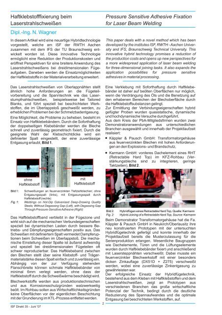 Themen: - Haftklebstofffixierung beim LaserstrahlschweiÃen - News ...