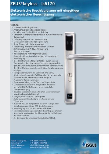 ZEUSÂ®keyless - Is6170 - ISGUS-security