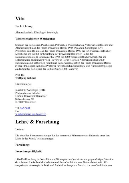Vita - Institut fÃ¼r Soziologie - Leibniz UniversitÃ¤t Hannover