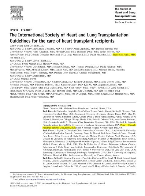 Guidelines for the care of heart transplant recipients