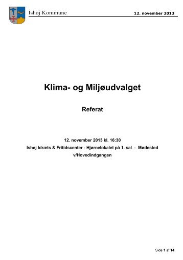Klima- og Miljøudvalget - 12. november 2013 kl. 16 ... - Ishøj Kommune