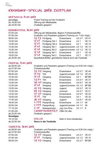 Kronshof-Special 2013: Zeitplan