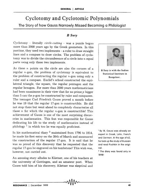 Cyclotomy and cyclotomic polynomials - Indian Statistical Institute