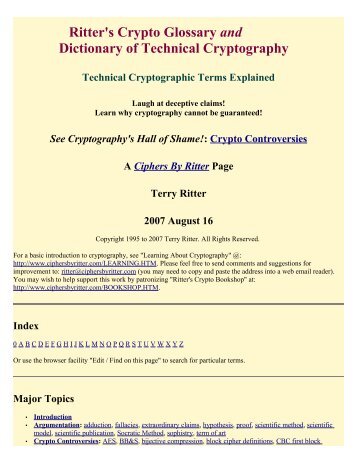 Ritter's Crypto Glossary and Dictionary of Technical Cryptography