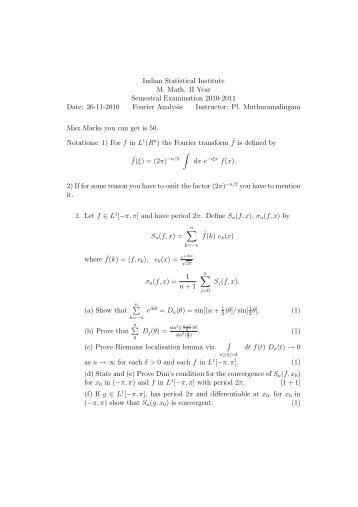 Fourier Analysis 2010-11 - Indian Statistical Institute