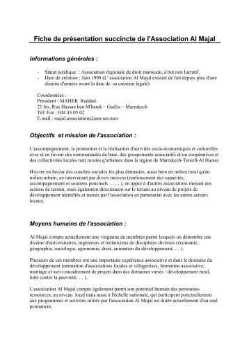 Fiche de prÃ©sentation succincte de l'Association Al Majal