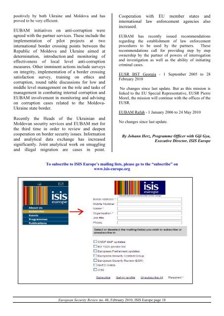 ISIS Europe News In This Issue