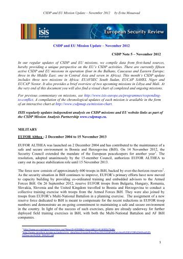CSDP and EU Mission Update â November 2012 ... - ISIS Europe