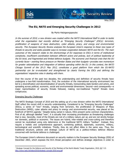 The EU, NATO and Emerging Security Challenges in ... - ISIS Europe