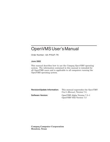 OpenVMS User's Manual - OpenVMS Systems