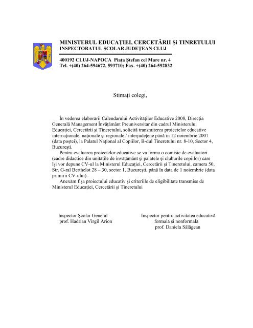 Calendarul Activitatilor Educative 2008 al MECT - Inspectoratul ...