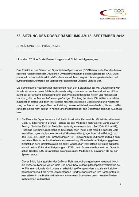 53. sitzung des dosb-präsidiums am 18. september 2012