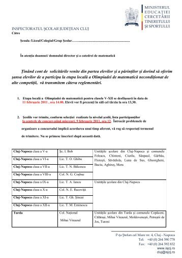 Olimpiada de matematica, etapa locala - Inspectoratul Åcolar ...