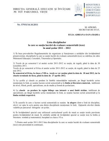 Lista disciplinelor la care se sustin lucrari de evaluare semestriala