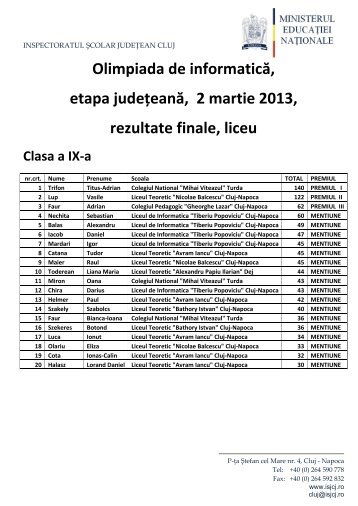 oji2013 premii.pdf - Inspectoratul Åcolar JudeÅ£ean Cluj