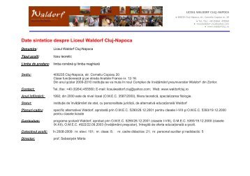 Date sintetice despre Liceul Waldorf Cluj-Napoca