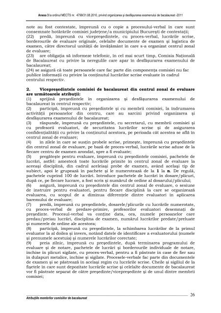 Atributiile membrilor comisiilor de bacalaureat - Anexa 3 la