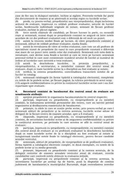 Atributiile membrilor comisiilor de bacalaureat - Anexa 3 la