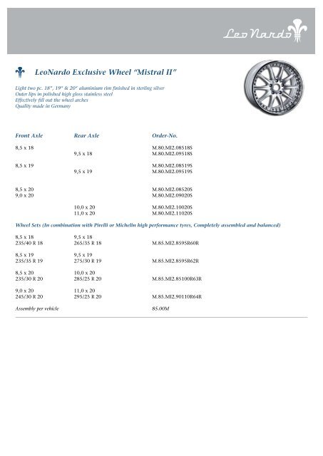 Product List 3200 GT 4200 GT Spyder - Dimex Group