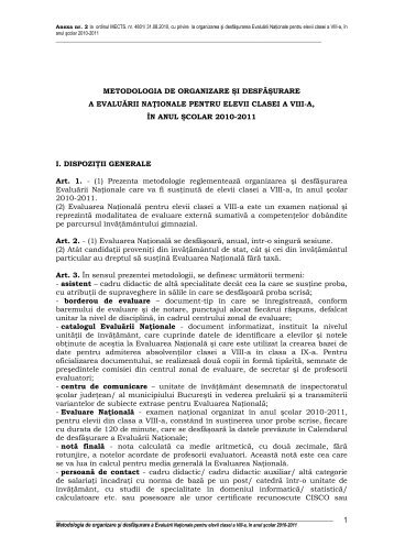 Metodologia de organizare si desfasurarea evaluarii nationale ...