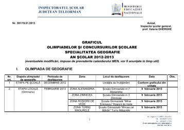 i. olimpiada de geografie - Inspectoratul Åcolar JudeÅ£ean Teleorman