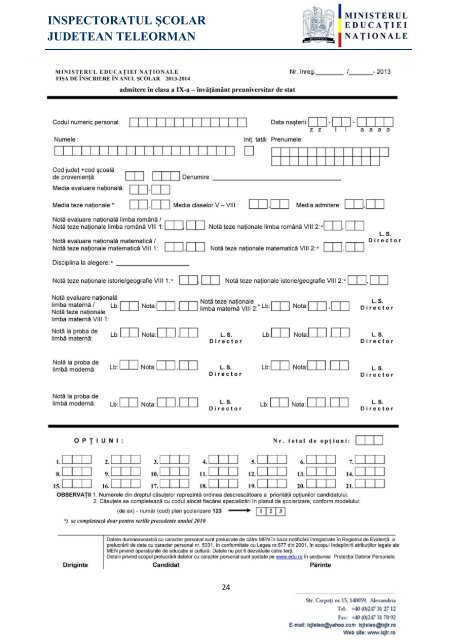 ghidul absolventului de clasa a viii - Inspectoratul Åcolar JudeÅ£ean ...