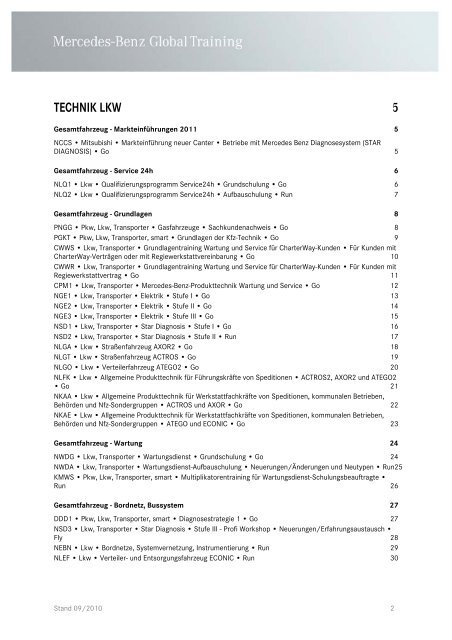 Trainingsprogramm Deutscher Markt Technik Lkw - Daimler