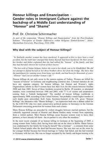 Honour killings and Emancipation – Gender roles in Immigrant ...