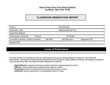 Classroom observation report - Island Trees Public Schools