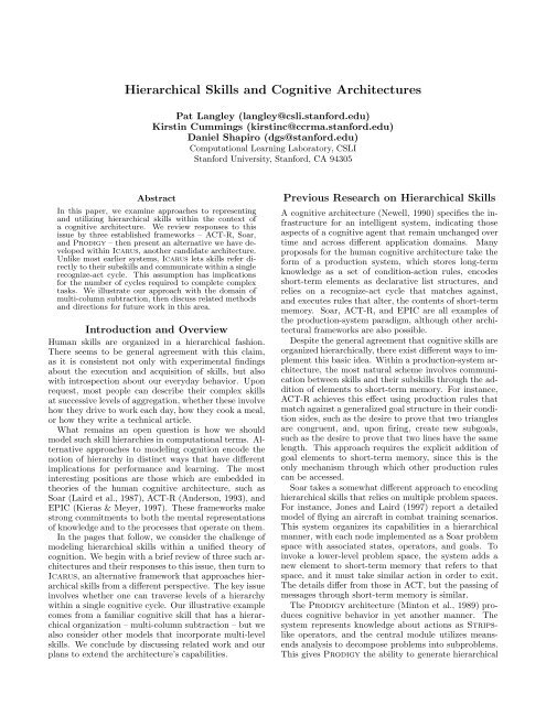 Hierarchical Skills and Cognitive Architectures - Computational ...