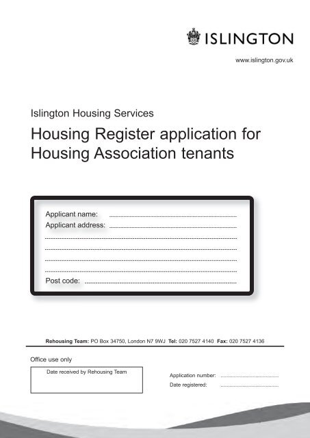 Housing Register Application Form For Housing ... - Islington Council