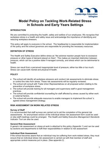 Model Policy on Tackling Work Related Stress in Schools & Early ...