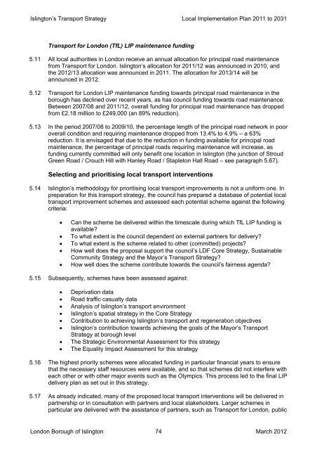 Islington's Transport Strategy and Local ... - Islington Council