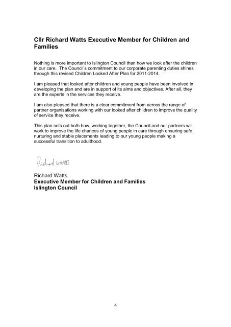 The Islington Plan for Looked After Children and ... - Islington Council