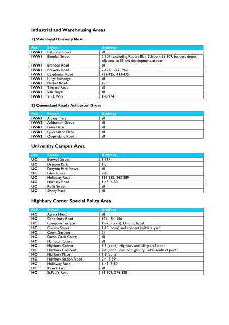 Schedule 1: Housing Development - Islington Council