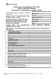 Application for Transfer of an Annual Licence - Islington Council