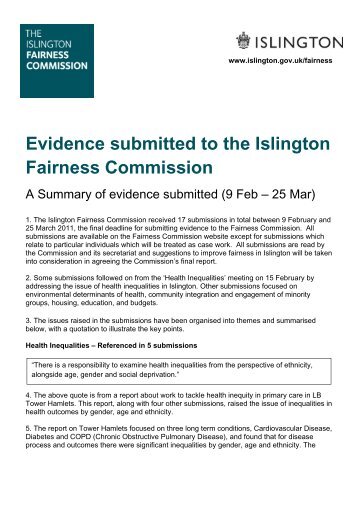 Final Evidence Summary 9th Feburary - 25th ... - Islington Council