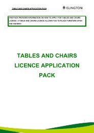 Tables and Chairs Licence Application Pack - Islington Council