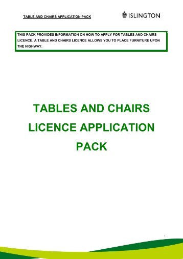 Tables and Chairs Licence Application Pack - Islington Council