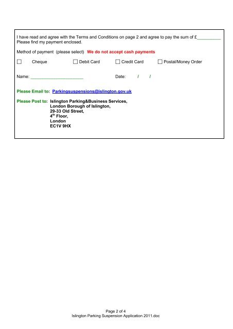 Parking Services Application Form - Suspension ... - Islington Council