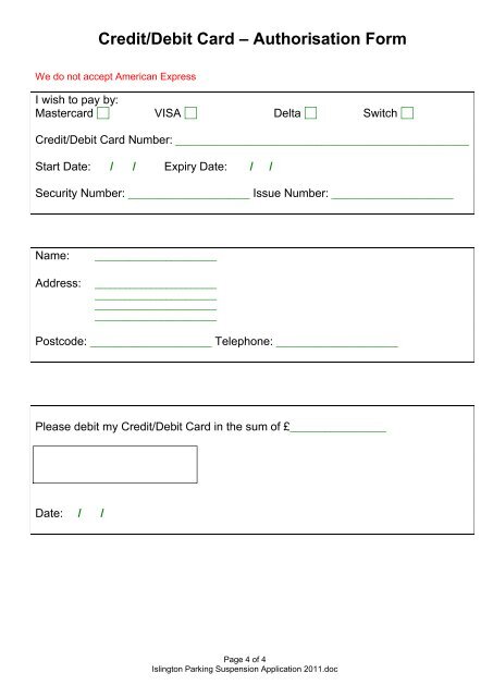 Parking Services Application Form - Suspension ... - Islington Council