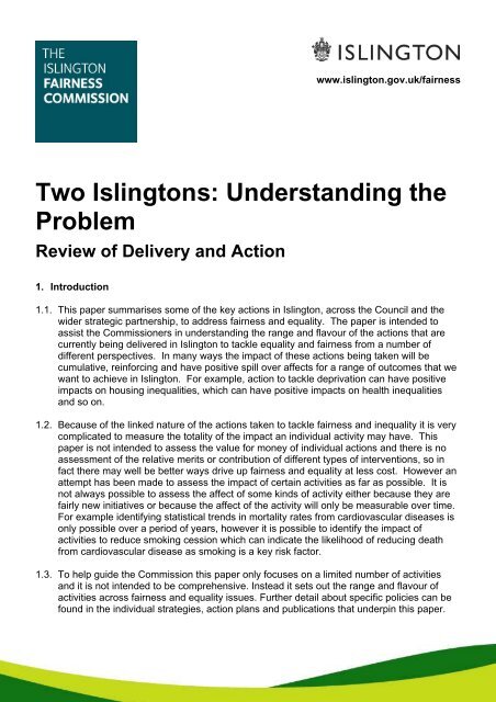 Two Islingtons: Understanding the Problem - Islington Council