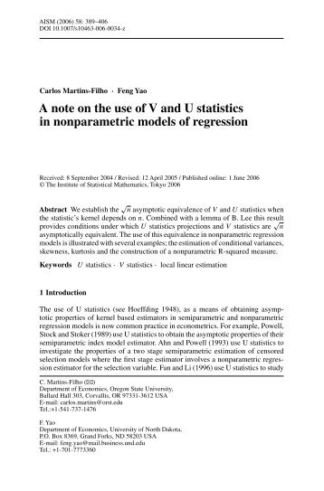 A note on the use of V and U statistics in nonparametric models of ...