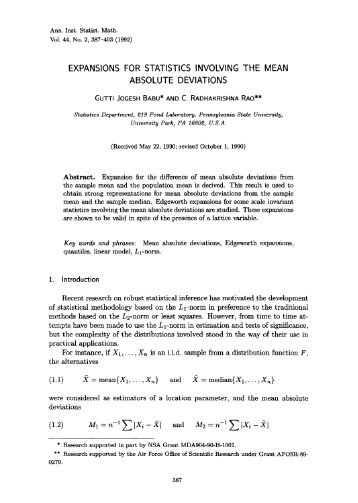 Expansions for statistics involving the mean absolute deviations