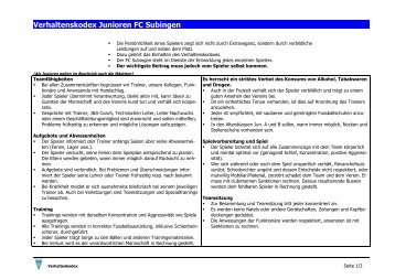 Verhaltenskodex Junioren FC Subingen