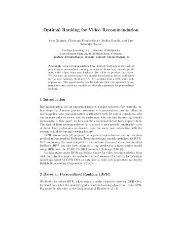 Optimal Ranking for Video Recommendation - ISMLL